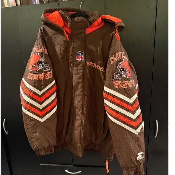 Vintage Starter Cleveland Browns NFL Brown Orange Hooded Jacket XL NFL Pro Line - Picture 1 of 7